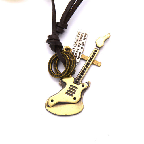 Vintage Leather Guitar Necklace